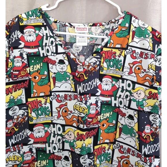 Women's Christmas Scrub Top Size XL Rudolph the Red-Nosed Reindeer Classic - Picture 13 of 16